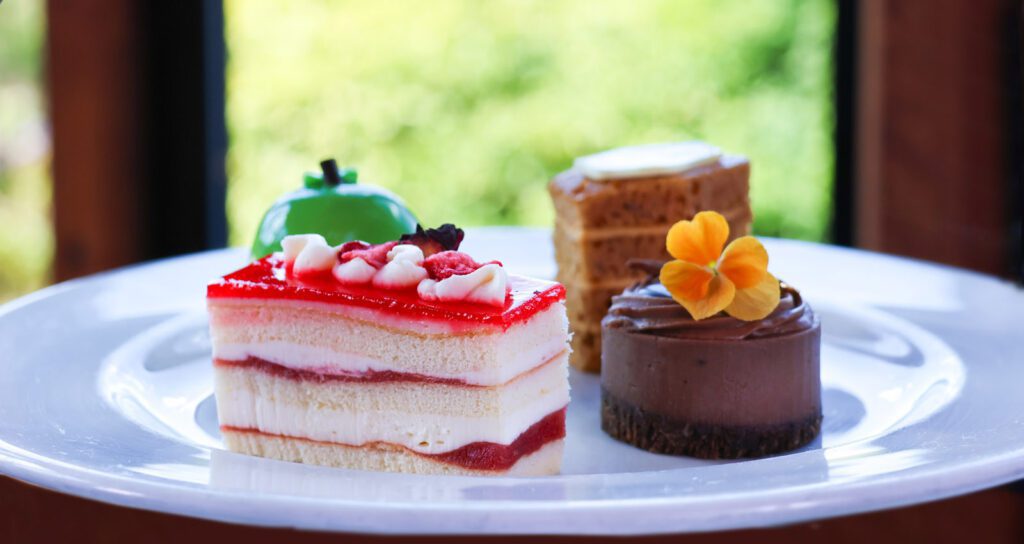 Close up photo of a selection of Afternoon Tea Cakes