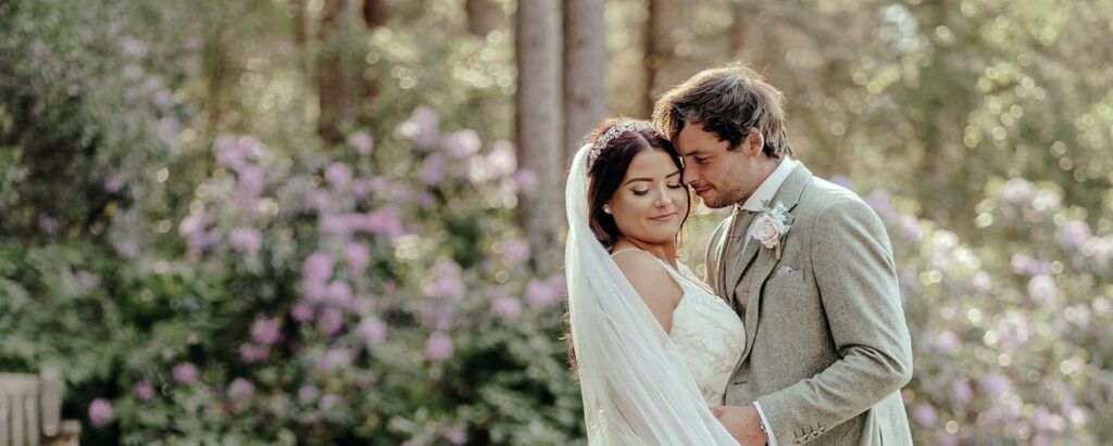 Photo of Bride and Groom on their wedding day at Old Thorns