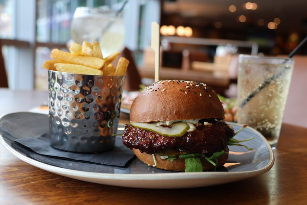 Delicious burger served in the Sports Bar