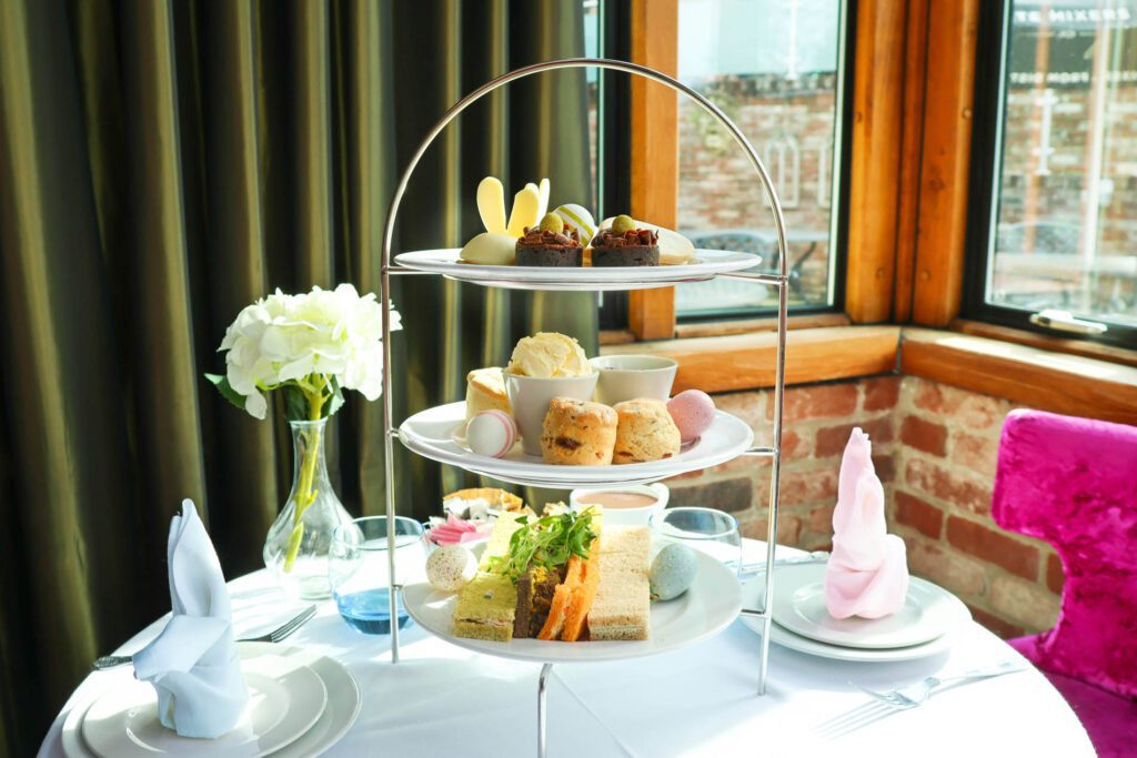 Easter themed Afternoon Tea served in the Kings Restaurant at Old Thorns