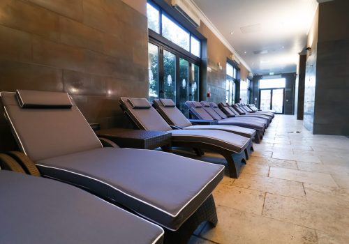 Loungers close to the heated indoor pool at Old Thorns